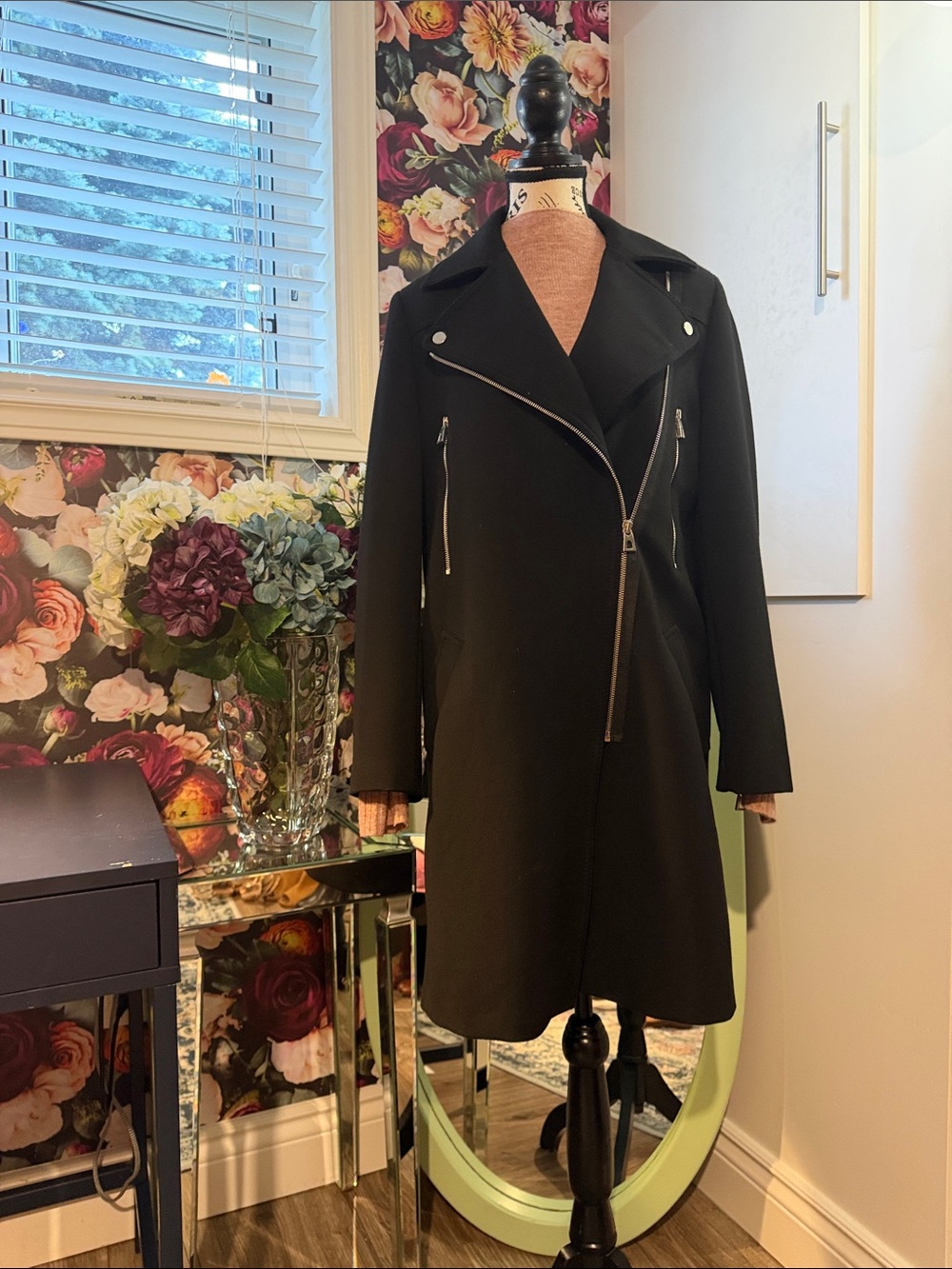 Zara Black Asymmetric Zip Trench Coat